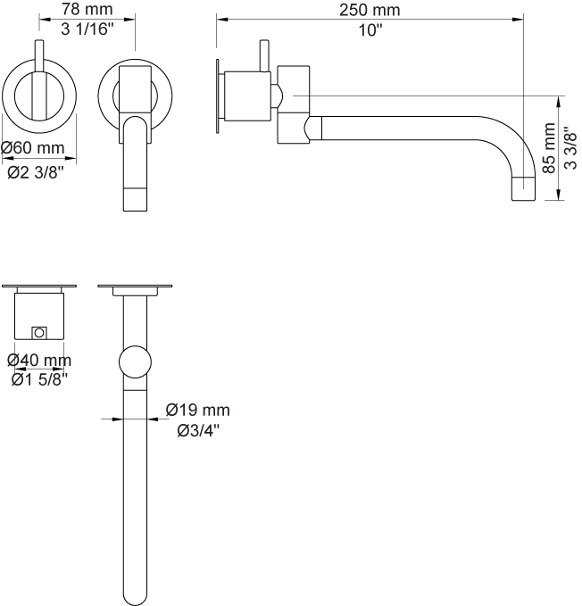Vola 131 wall mixer inc swivel spout