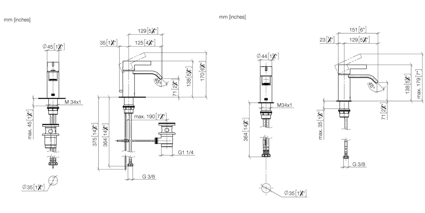 Dornbracht Imo basin mixer 125mm projection inc puw chrome 33 500 671