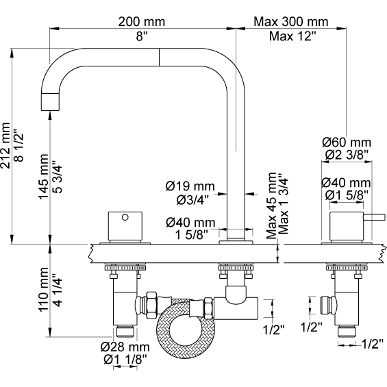 Vola KV4 3 hole mixer